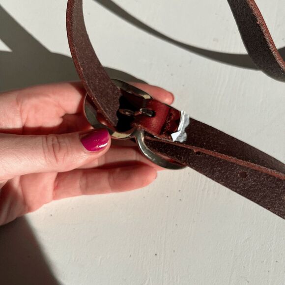 VTG Lands’ End Leather Belt Maroon Gold Buckle Boho Western Preppy Large - Picture 6 of 8